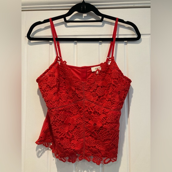 River Island Tops River Island Red Lace Front Button Back Crop Cami